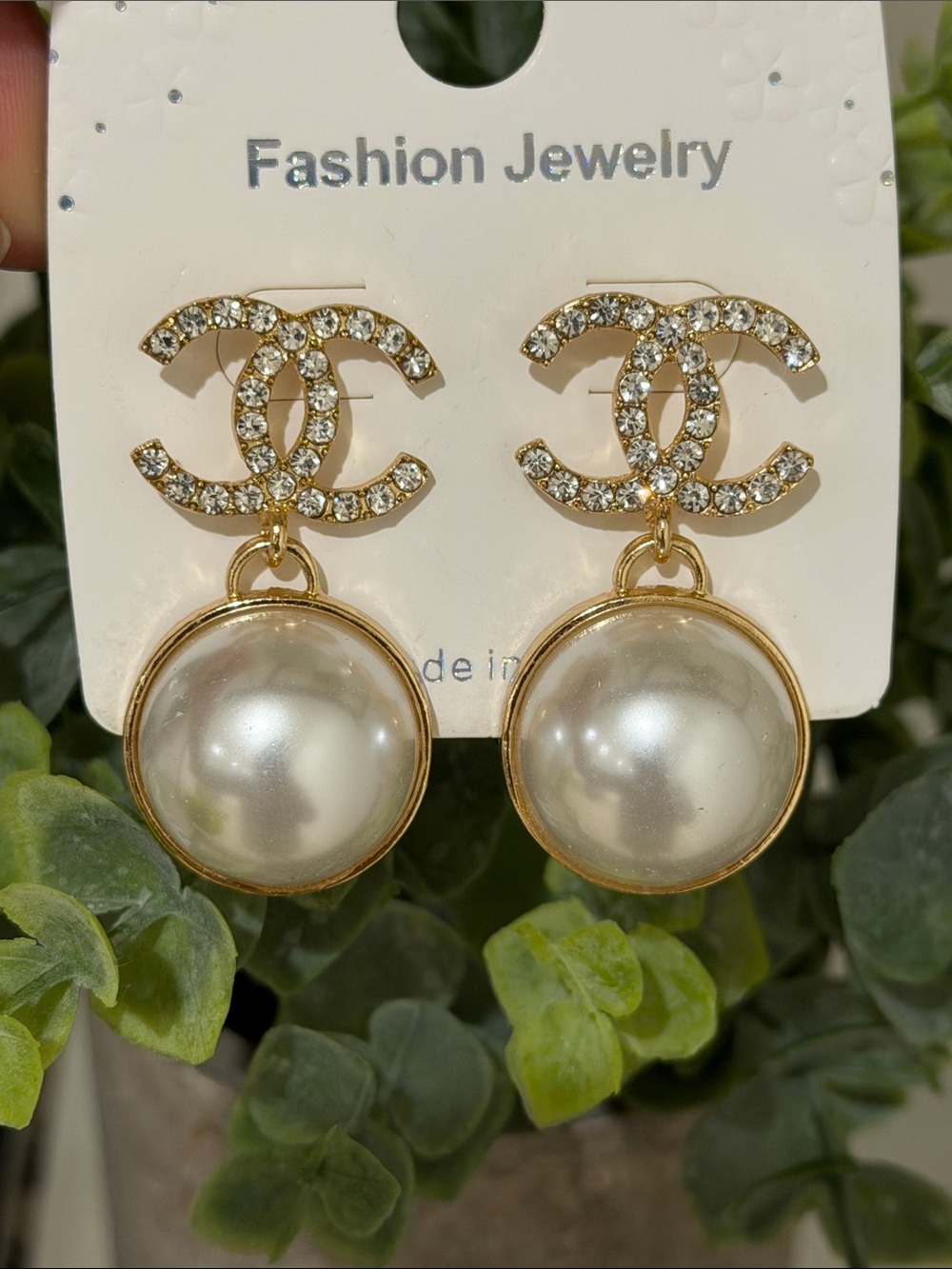 Fashion Jewelry CC Gold Pearl Drop Earrings